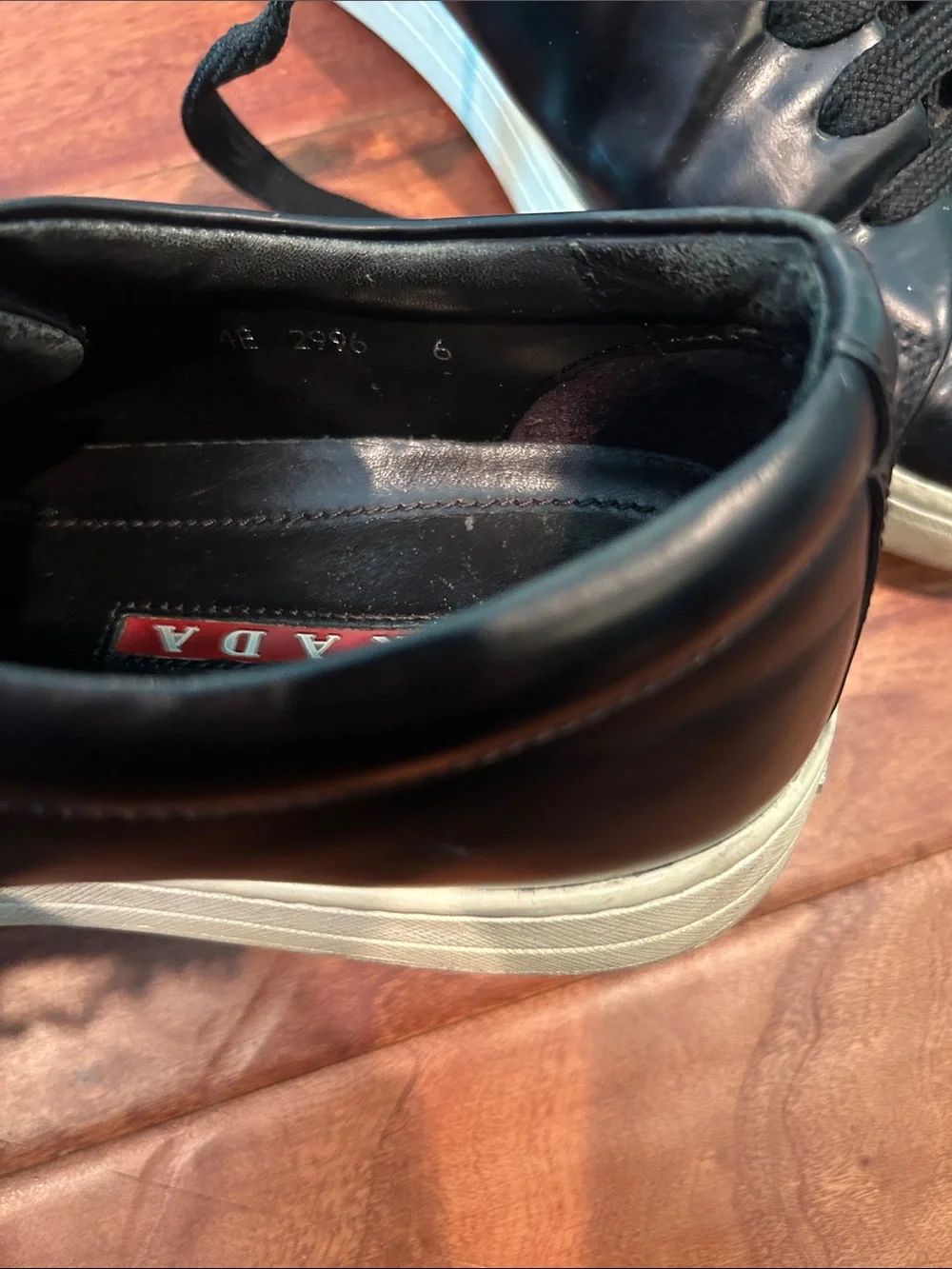 Prada Men’s Black Leather Lace Up Sneakers Size 7 - Picture 6 of 9